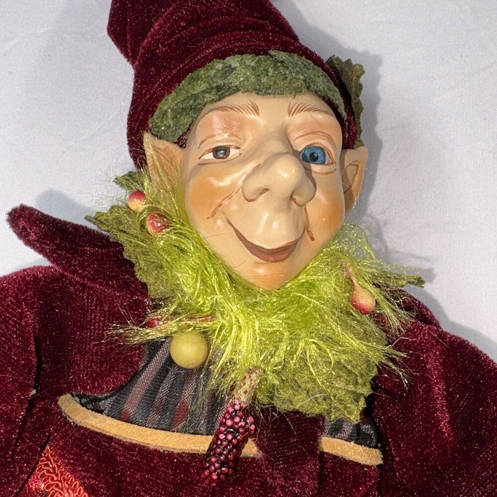 Katherine's Collection Elf Doll Wayne Kleski Posable Velvet Burgundy Green